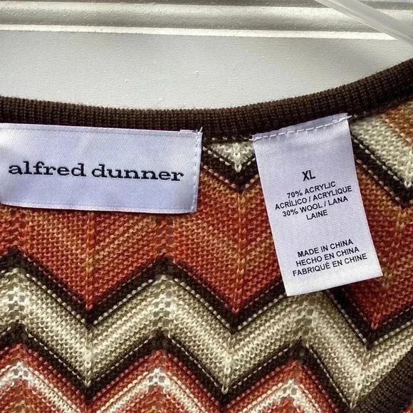 Alfred Dunner Shades of Brown Chevron Strip Wool Blend Woman's Sweater Top Sz XL - Picture 3 of 8